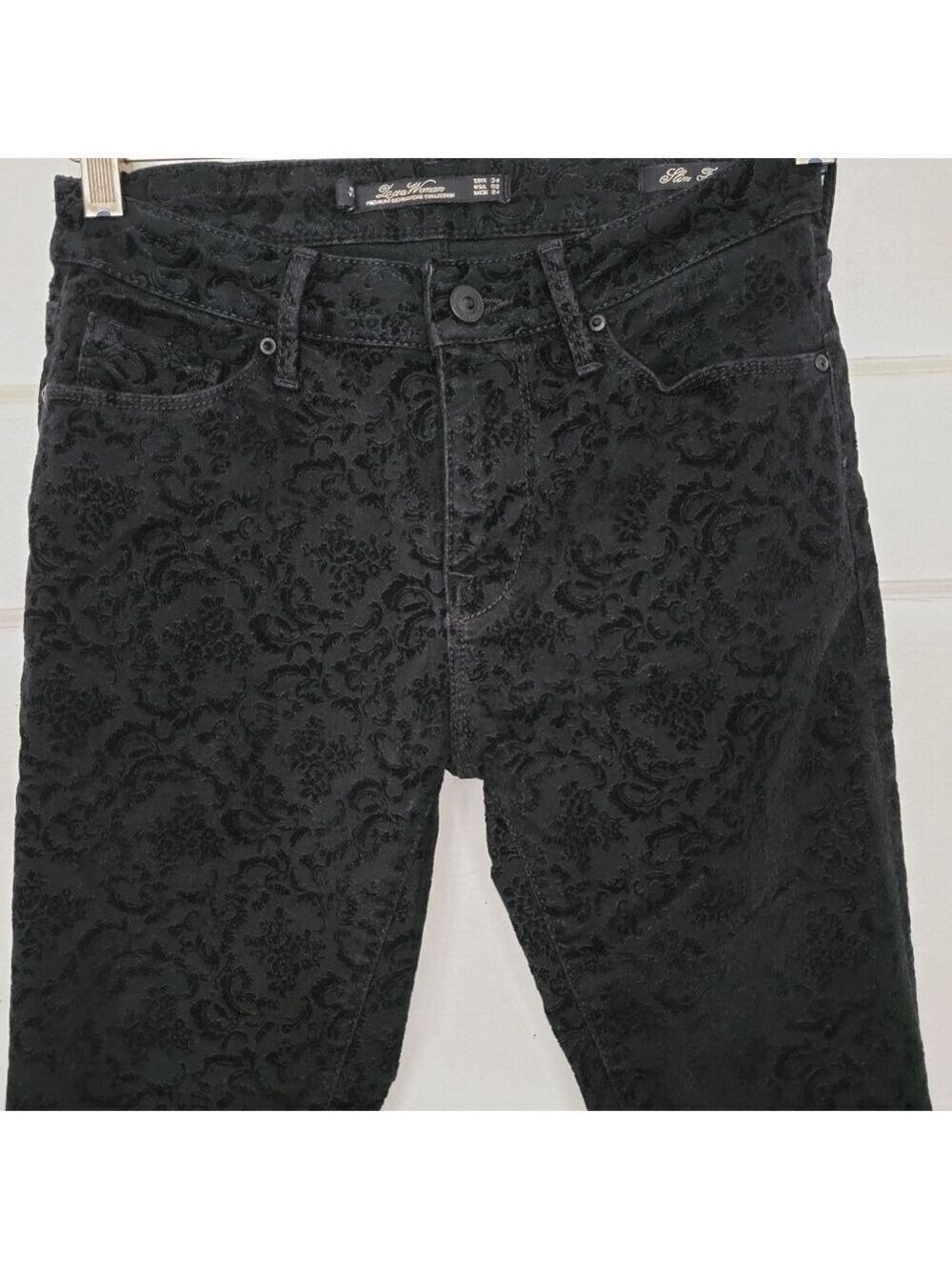 Velvet Floral Scroll Print Slim Jean Pants Premium Denim Collection